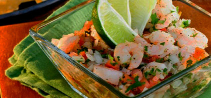 Ceviche de camarón y pepino